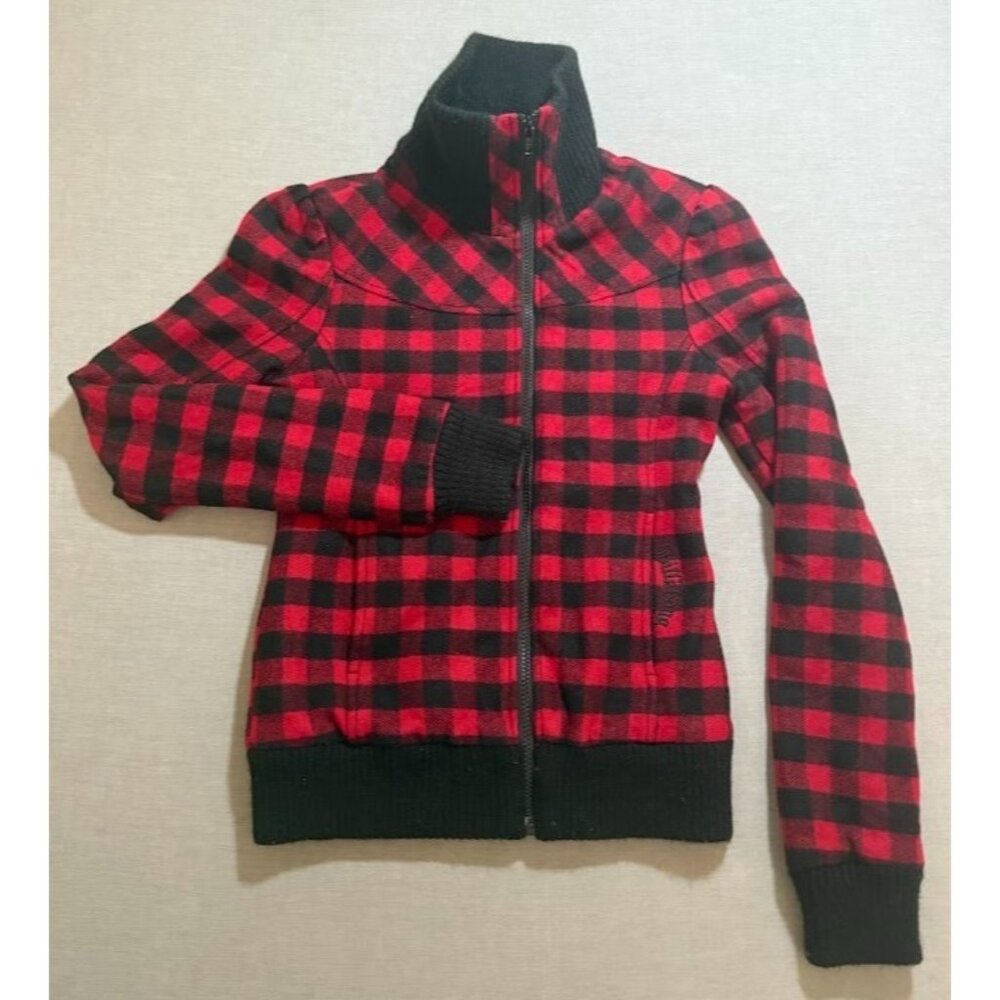 Vintage Billabong Jacket Womens Medium Red Plaid Logo Zip Long Sleeve‎ Coat.